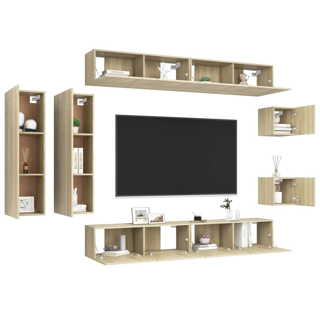 Set di Mobili Porta TV 8 pz Rovere Sonoma in Legno Multistrato