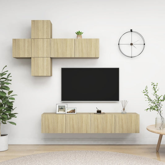 Set di Mobili Porta TV 7 pz Rovere Sonoma in Legno Multistrato