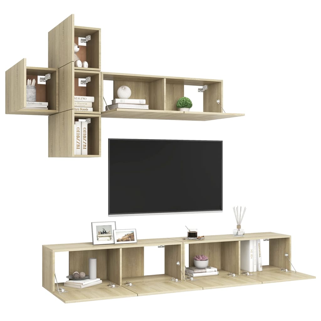 Set di Mobili Porta TV 7 pz Rovere Sonoma in Legno Multistrato