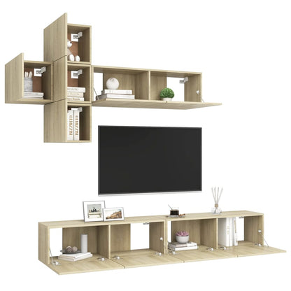 Sonoma Oak 7-piece TV Stand Furniture Set in Plywood