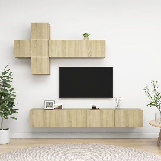 Sonoma Oak 7-piece TV Stand Furniture Set in Plywood