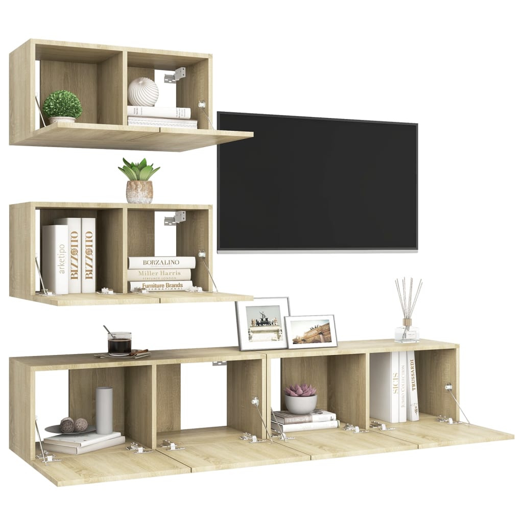 Set di Mobili Porta TV 4 pz Rovere Sonoma in Legno Multistrato