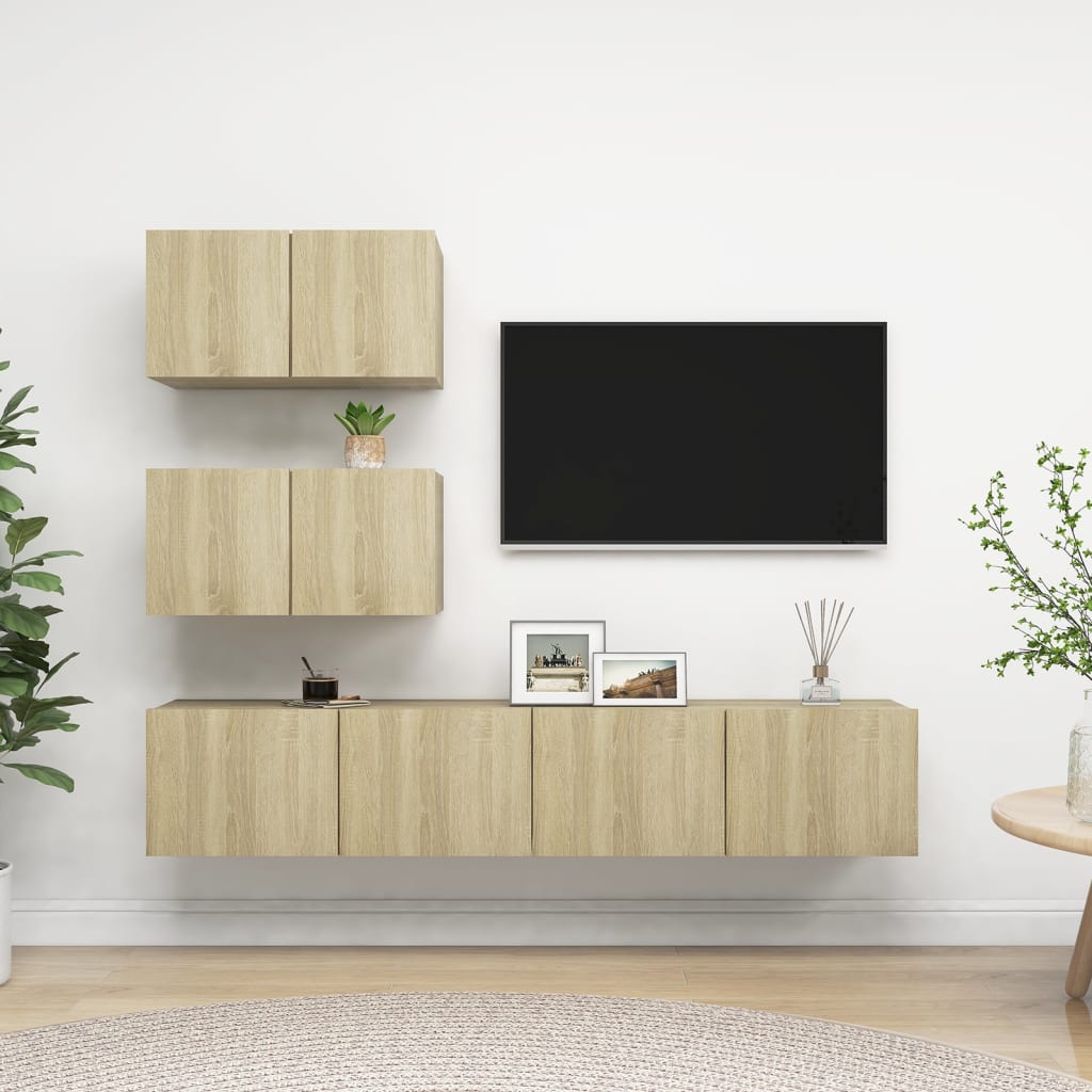 Set di Mobili Porta TV 4 pz Rovere Sonoma in Legno Multistrato - homemem39