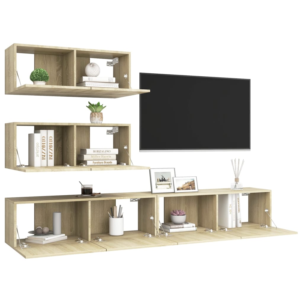 Set di Mobili Porta TV 4 pz Rovere Sonoma in Legno Multistrato - homemem39