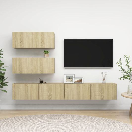 Set di Mobili Porta TV 4 pz Rovere Sonoma in Legno Multistrato - homemem39