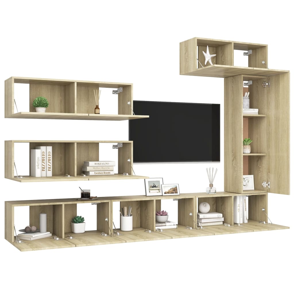 Set di Mobili TV 7 pz Rovere Sonoma in Legno Multistrato