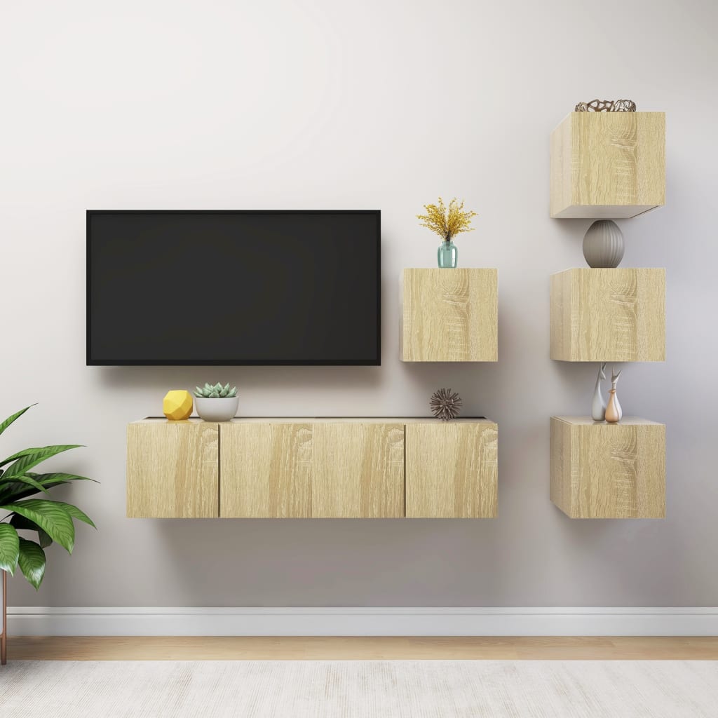 Set di Mobili Porta TV 6 pz Rovere Sonoma in Legno Multistrato