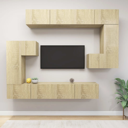 Sonoma Oak 8-piece TV Stand Furniture Set in Plywood