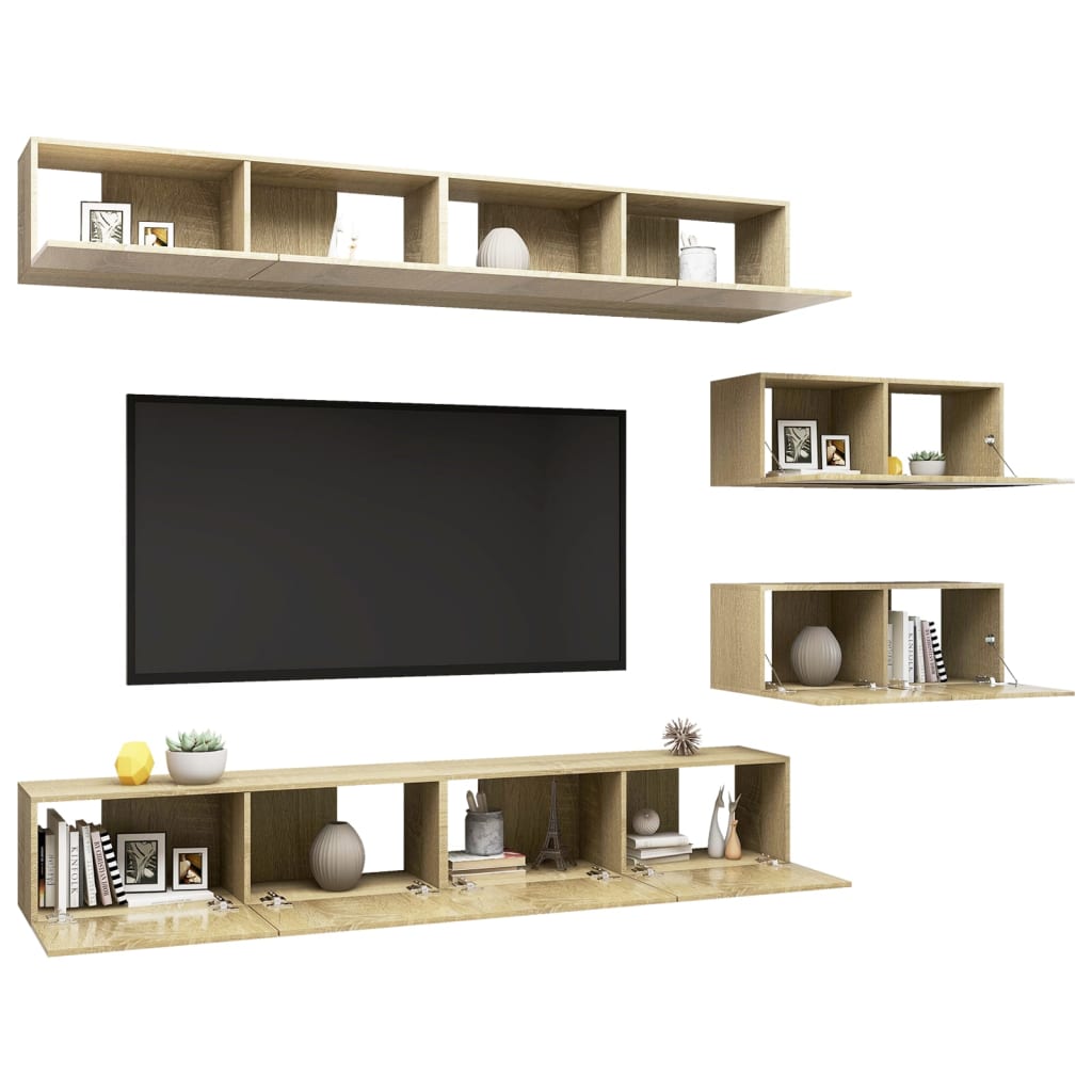 Set di Mobili Porta TV 6 pz Rovere Sonoma in Legno Multistrato