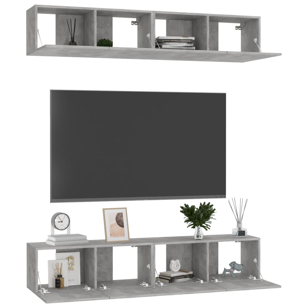 Mobili TV 4 pz Grigio Cemento 80x30x30 cm in Legno Multistrato - homemem39