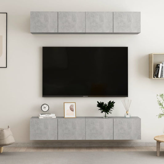 Mobili TV 4 pz Grigio Cemento 80x30x30 cm in Legno Multistrato - homemem39