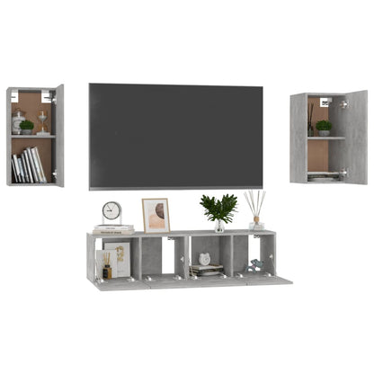 Set di Mobili Porta TV 4 pz Grigio Cemento in Legno Multistrato