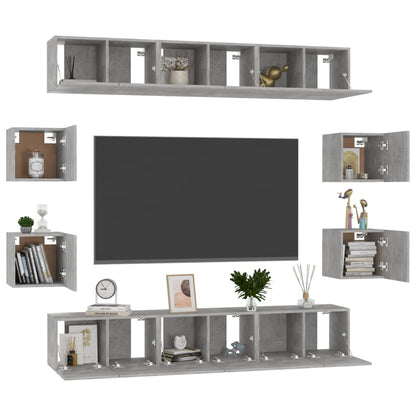 Set di Mobili Porta TV 10pz Grigio Cemento in Legno Multistrato