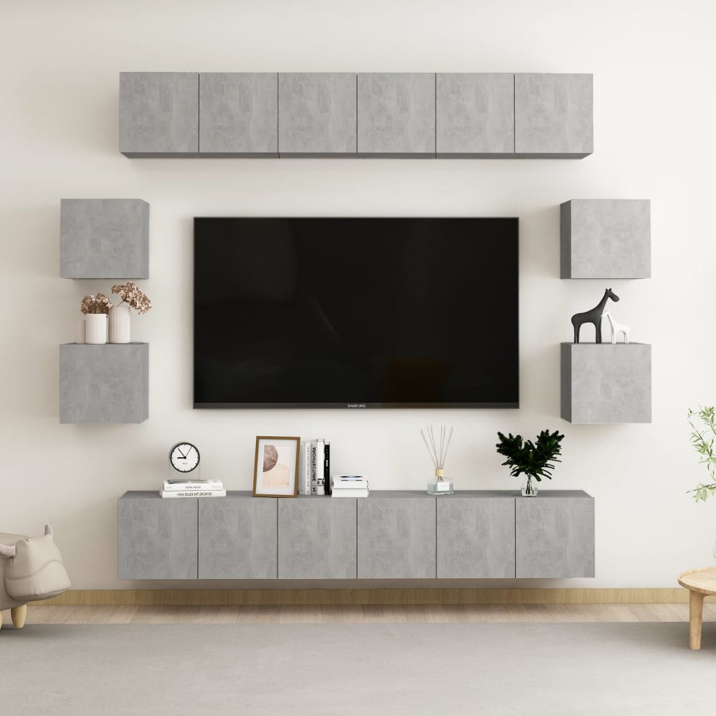 Set di Mobili Porta TV 10pz Grigio Cemento in Legno Multistrato