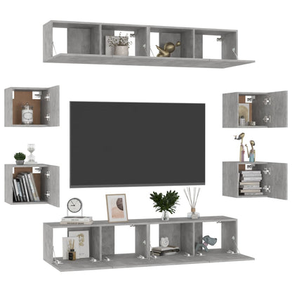 Set di Mobili Porta TV 8 pz Grigio Cemento in Legno Multistrato
