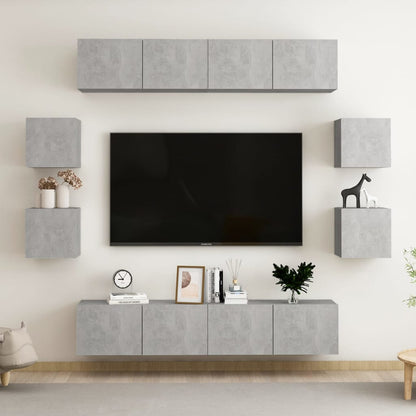 Set di Mobili Porta TV 8 pz Grigio Cemento in Legno Multistrato