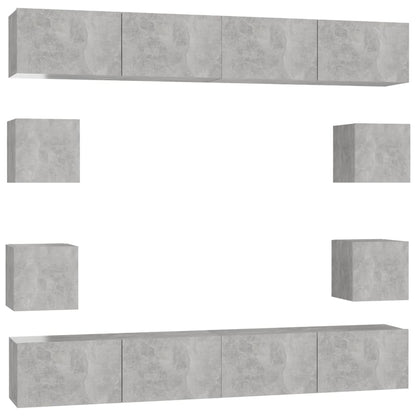 Set di Mobili Porta TV 8 pz Grigio Cemento in Legno Multistrato