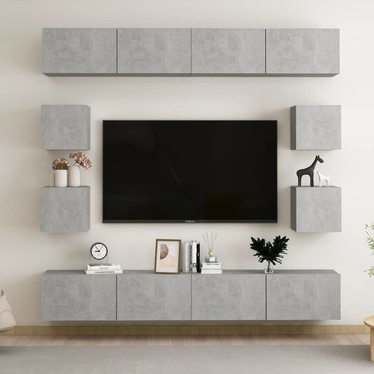Set di Mobili Porta TV 8 pz Grigio Cemento in Legno Multistrato