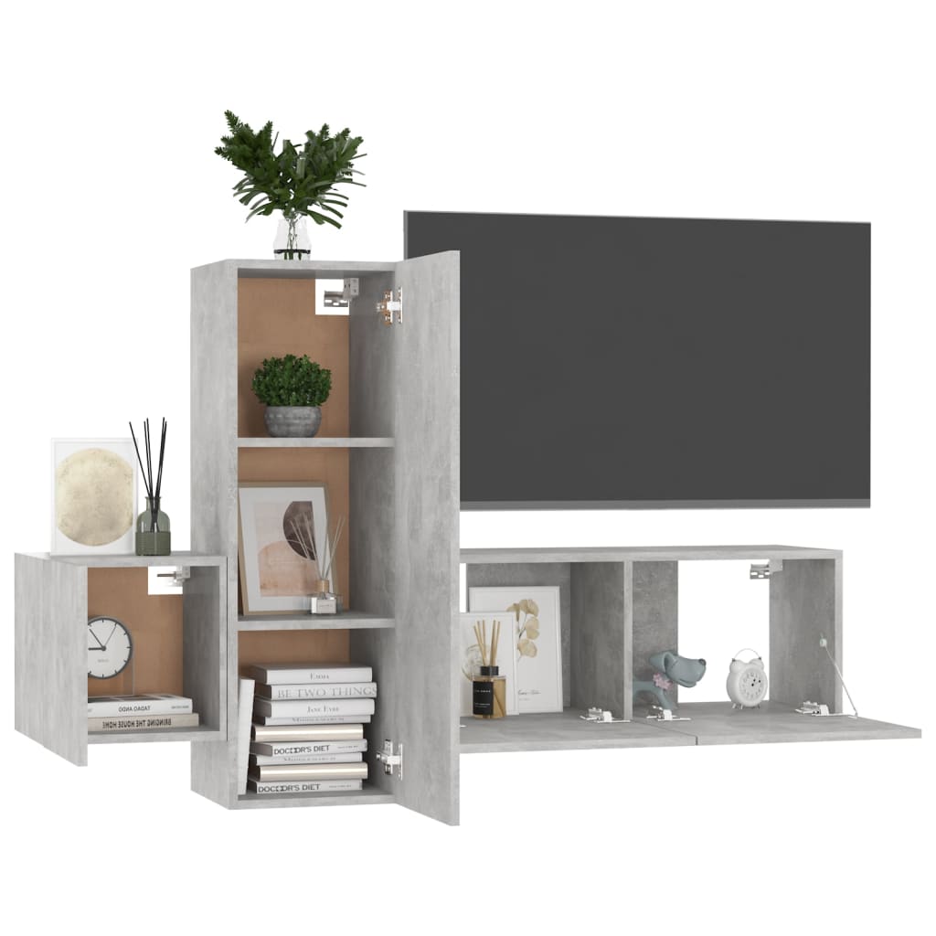 Set di Mobili Porta TV 3 pz Grigio Cemento in Legno Multistrato - homemem39