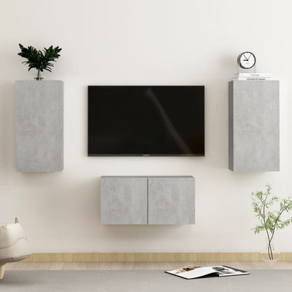 Set di Mobili Porta TV 3 pz Grigio Cemento in Legno Multistrato