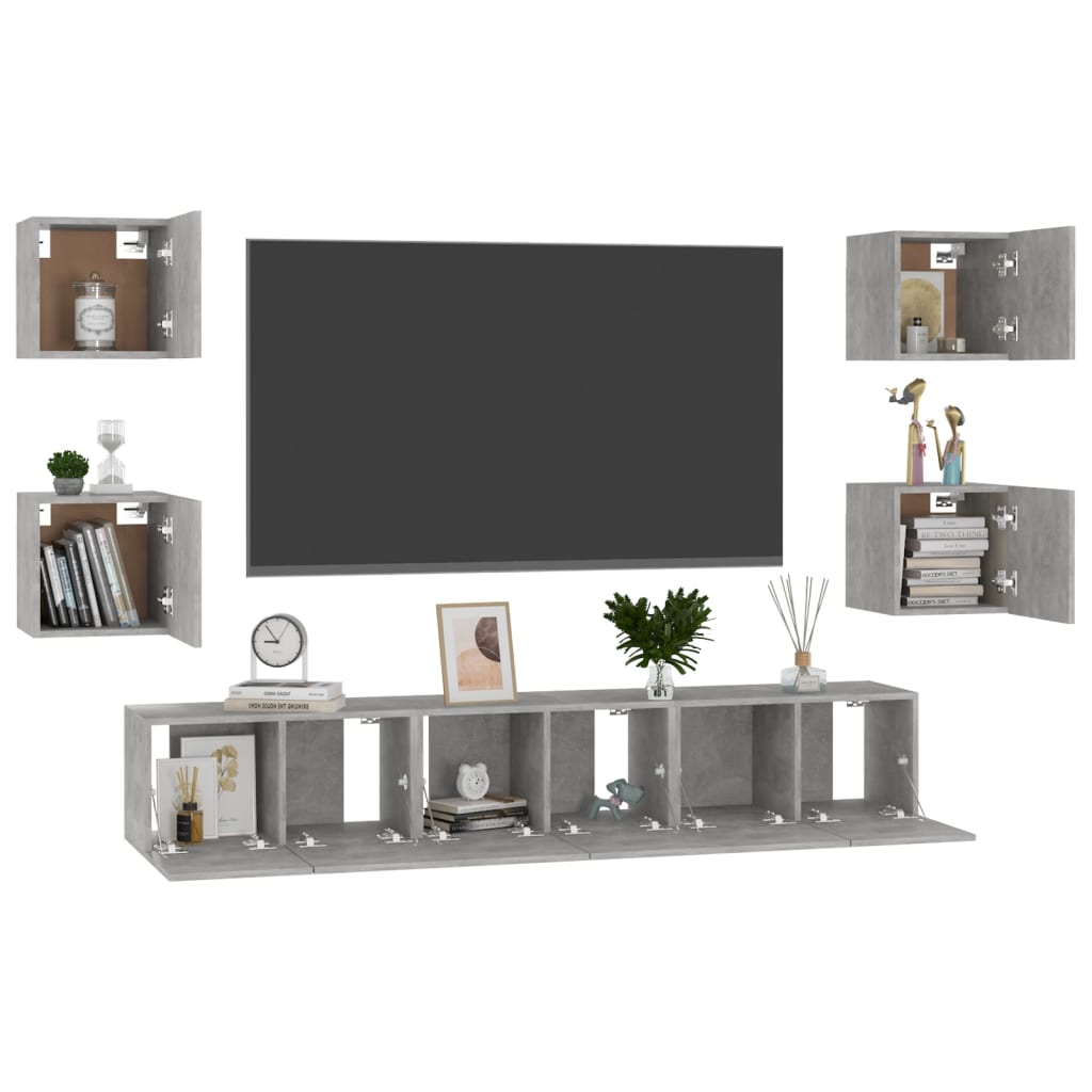 Set di Mobili Porta TV 7 pz Grigio Cemento in Legno Multistrato - homemem39