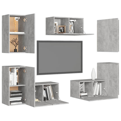 Set di Mobili Porta TV 7 pz Grigio Cemento in Legno Multistrato