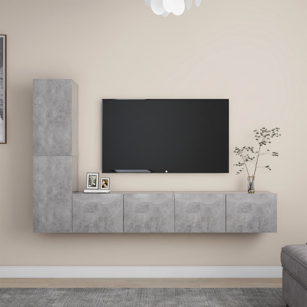 Set di Mobili Porta TV 4 pz Grigio Cemento in Legno Multistrato