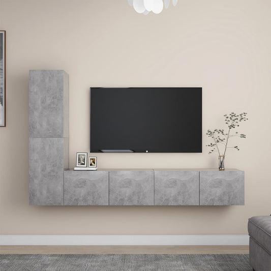 Set di Mobili Porta TV 4 pz Grigio Cemento in Legno Multistrato