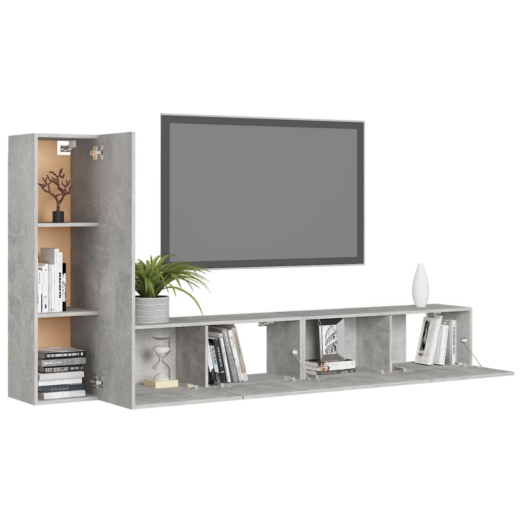 Set di Mobili Porta TV 3 pz Grigio Cemento in Legno Multistrato