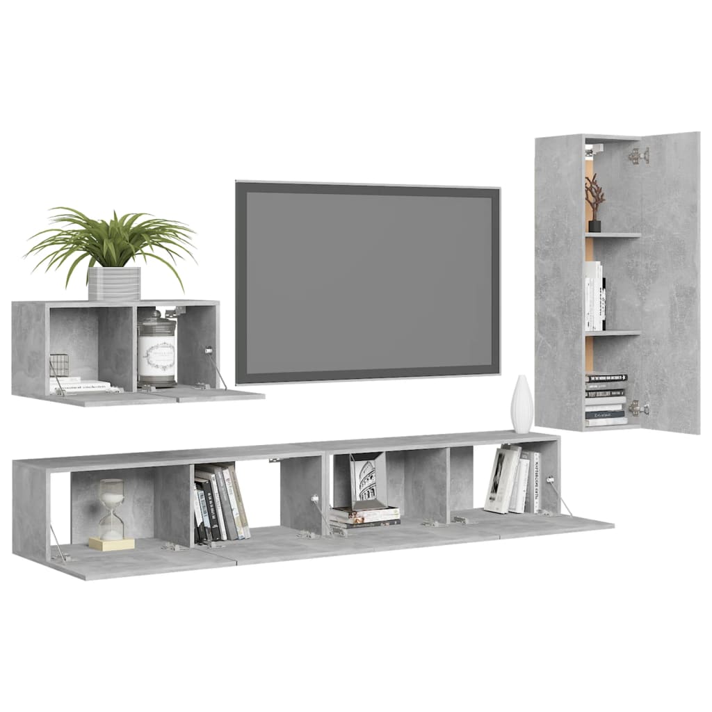 Set di Mobili Porta TV 4 pz Grigio Cemento in Legno Multistrato