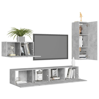 Set di Mobili Porta TV 4 pz Grigio Cemento in Legno Multistrato - homemem39