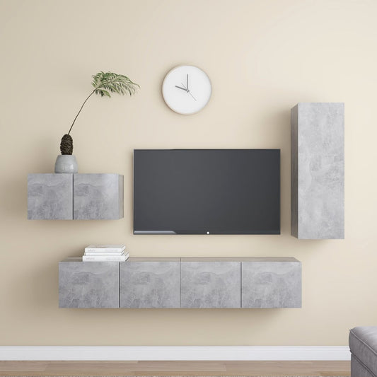 Set di Mobili Porta TV 4 pz Grigio Cemento in Legno Multistrato - homemem39