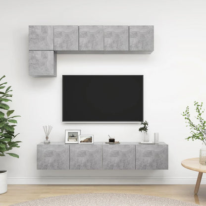 Set di Mobili Porta TV 5 pz Grigio Cemento in Legno Multistrato - homemem39