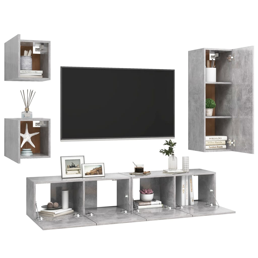 Set di Mobili Porta TV 5 pz Grigio Cemento in Legno Multistrato - homemem39