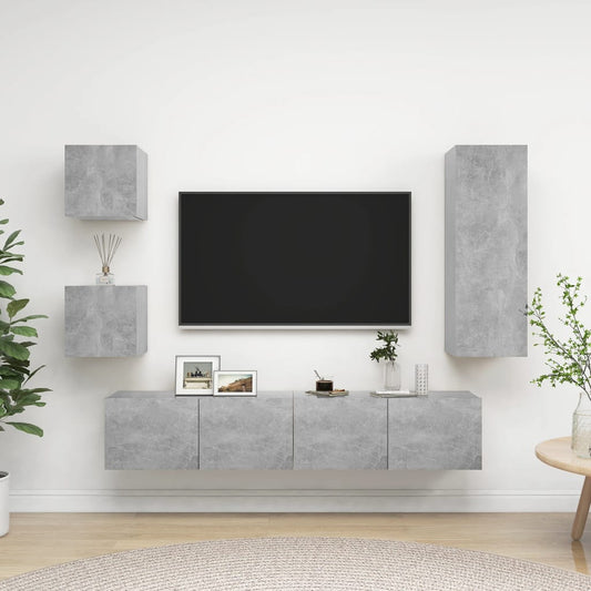 Set di Mobili Porta TV 5 pz Grigio Cemento in Legno Multistrato - homemem39