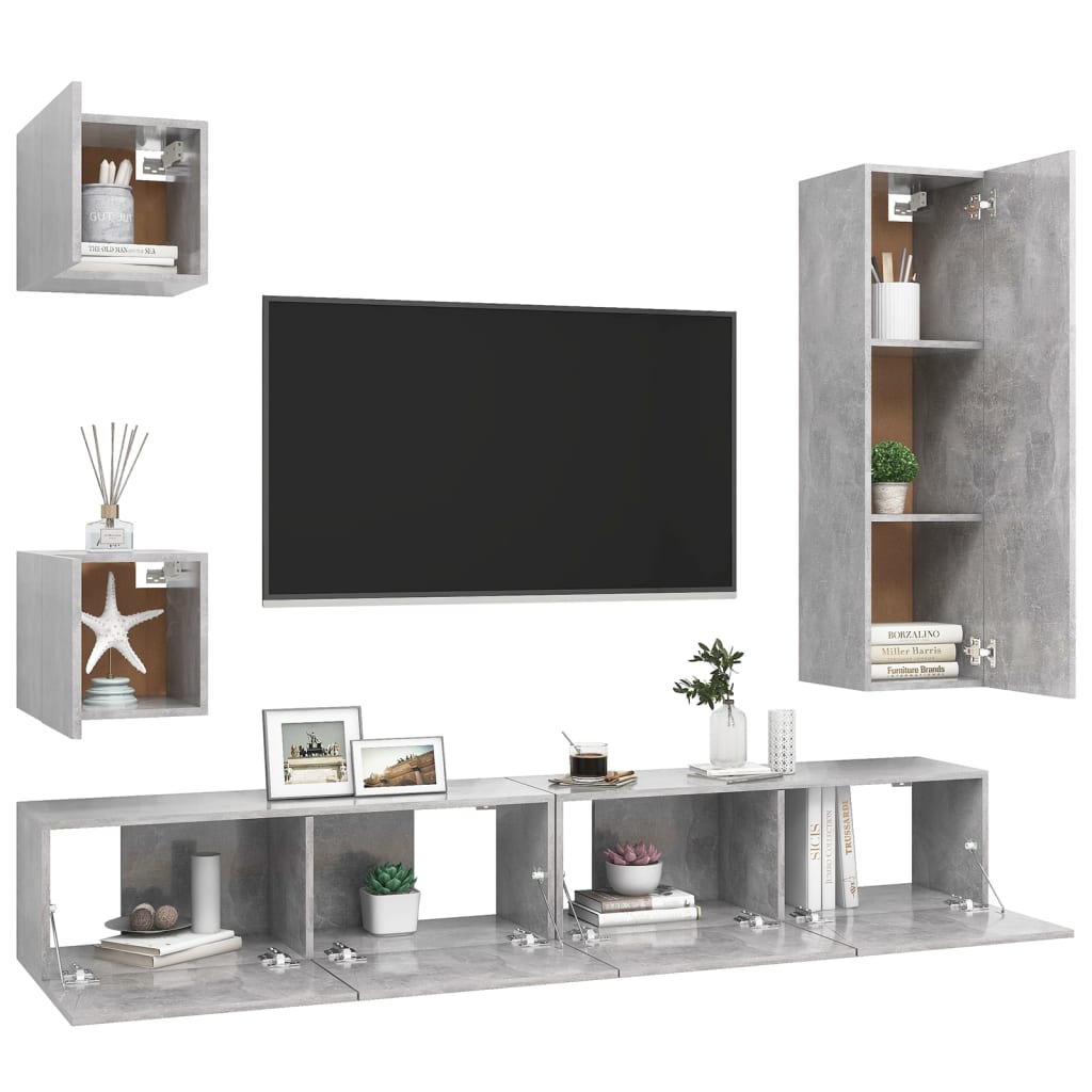 Set di Mobili Porta TV 5 pz Grigio Cemento in Legno Multistrato - homemem39