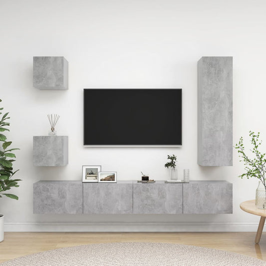 Set di Mobili Porta TV 5 pz Grigio Cemento in Legno Multistrato