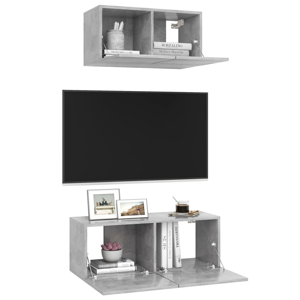 Set di Mobili Porta TV 2 pz Grigio Cemento in Legno Multistrato - homemem39
