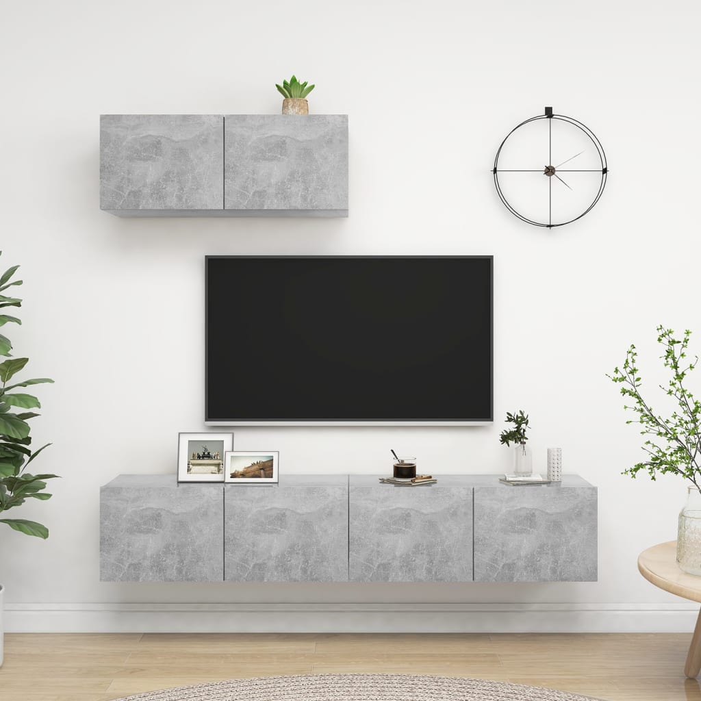 Mobili Porta TV 3 pz Grigio Cemento in Legno Multistrato - homemem39