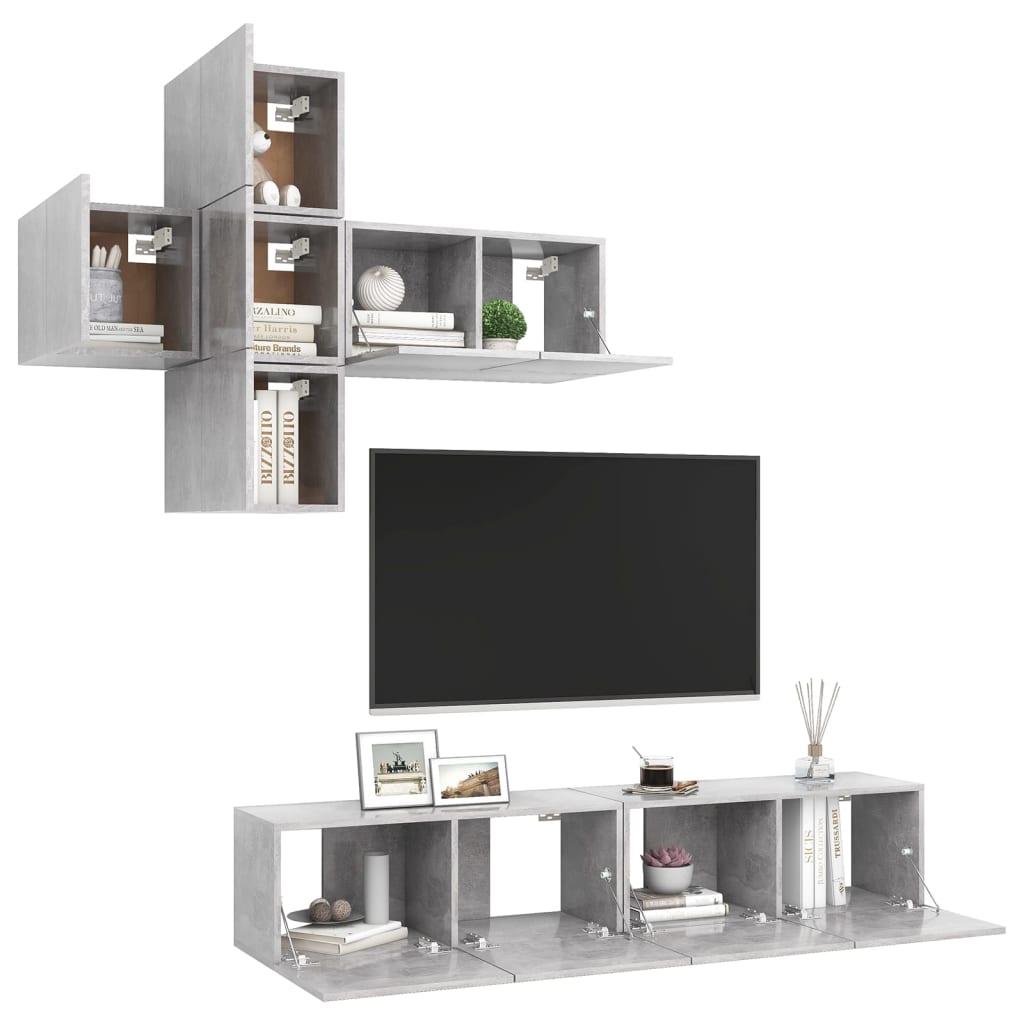 Set di Mobili Porta TV 7 pz Grigio Cemento in Legno Multistrato