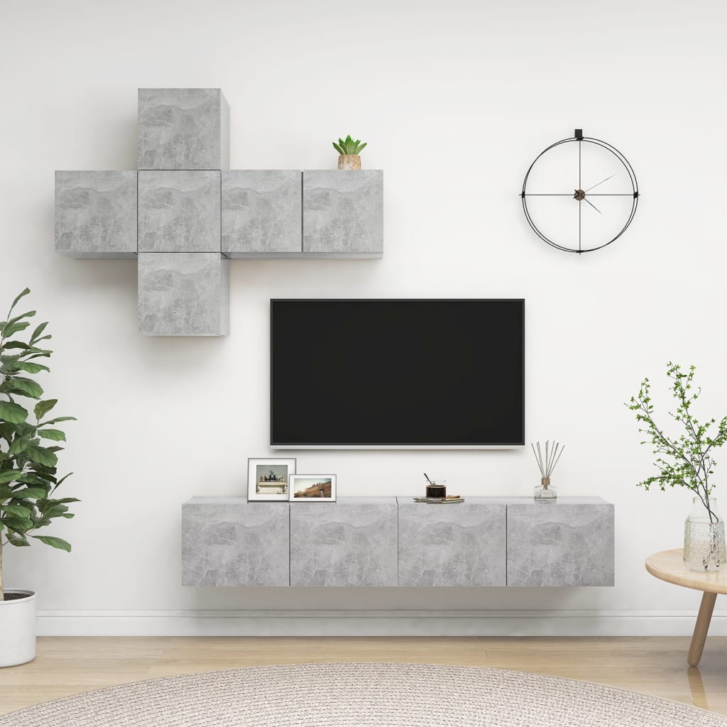 Set di Mobili Porta TV 7 pz Grigio Cemento in Legno Multistrato