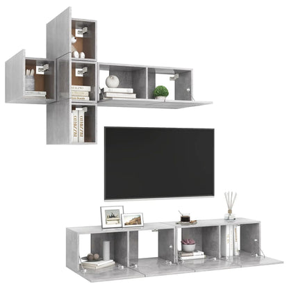 Set di Mobili Porta TV 7 pz Grigio Cemento in Legno Multistrato