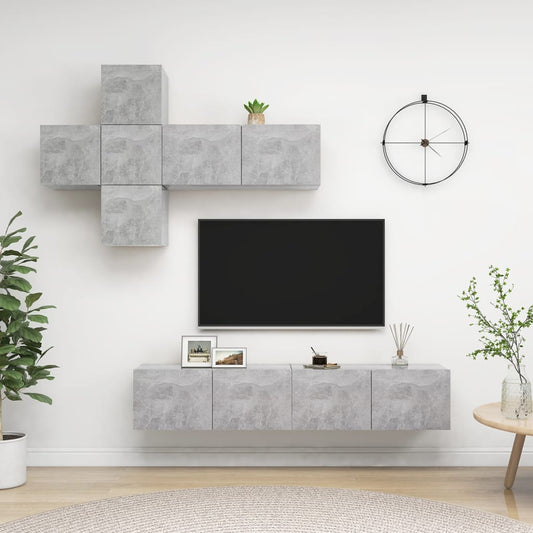 Set di Mobili Porta TV 7 pz Grigio Cemento in Legno Multistrato