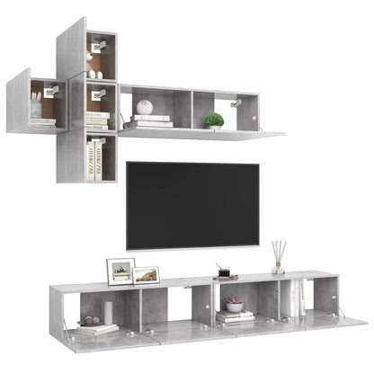 Set di Mobili Porta TV 7 pz Grigio Cemento in Legno Multistrato