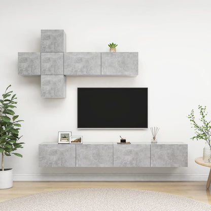 Set di Mobili Porta TV 7 pz Grigio Cemento in Legno Multistrato