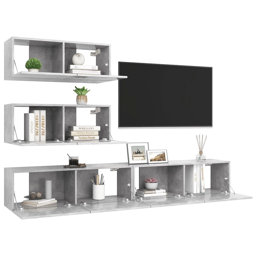 Set di Mobili Porta TV 4 pz Grigio Cemento in Legno Multistrato - homemem39