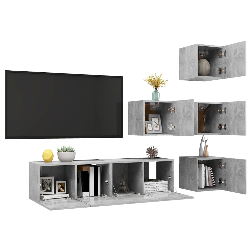Set di Mobili Porta TV 6 pz Grigio Cemento in Legno Multistrato