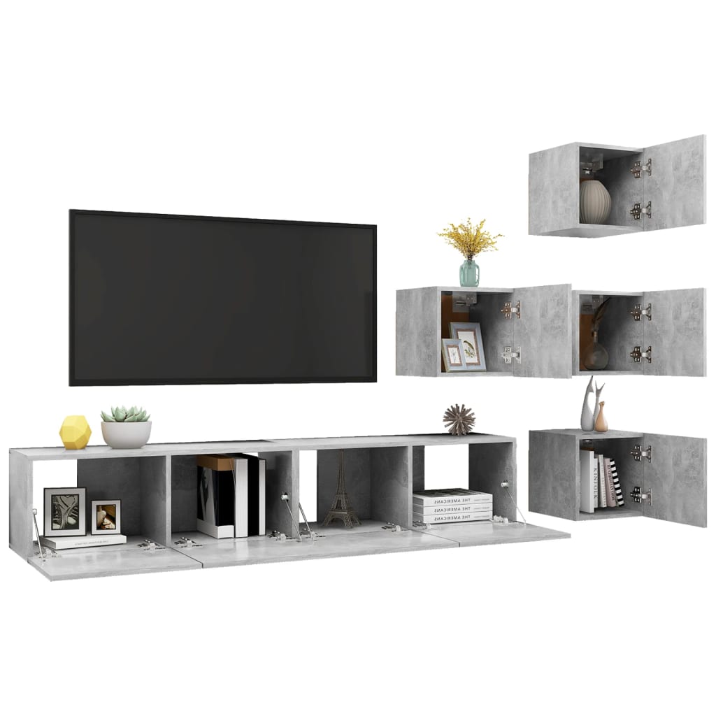 Set di Mobili Porta TV 6 pz Grigio Cemento in Legno Multistrato