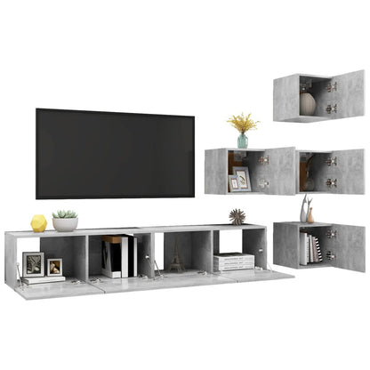 Set di Mobili Porta TV 6 pz Grigio Cemento in Legno Multistrato