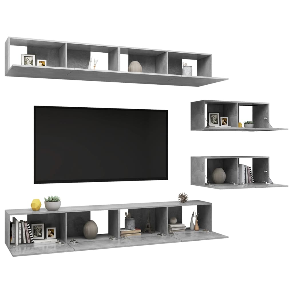 Set di Mobili Porta TV 6 pz Grigio Cemento in Legno Multistrato - homemem39